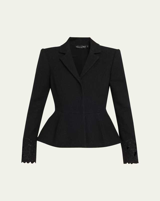 Embroidered Boucle Peplum Suit Jacket